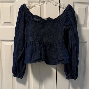 J. Crew Blue Jean Smocked Blouse